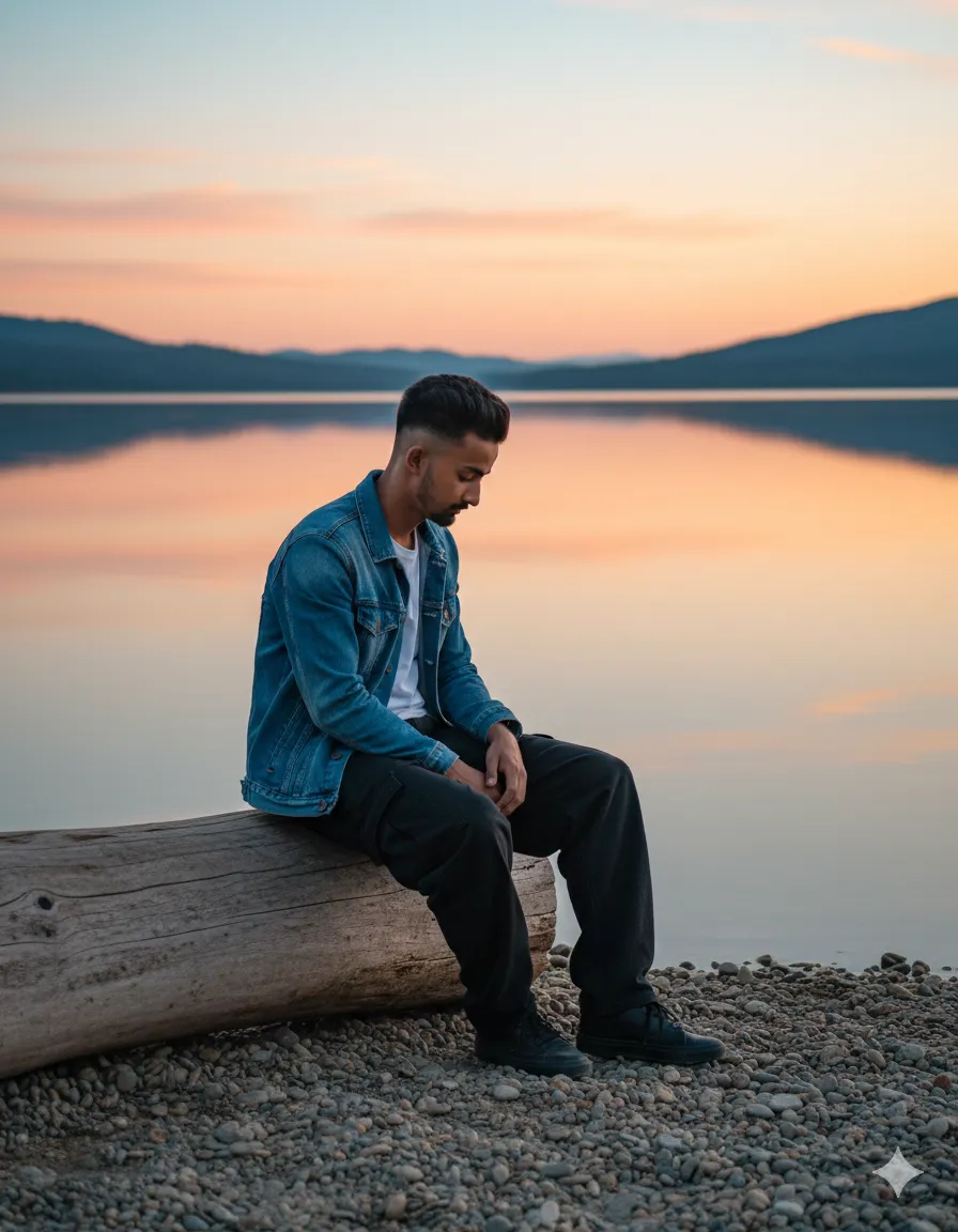 A young man sitting peacefully