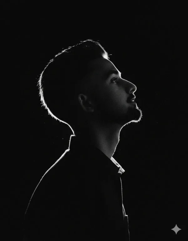 black and white side profile portrait
