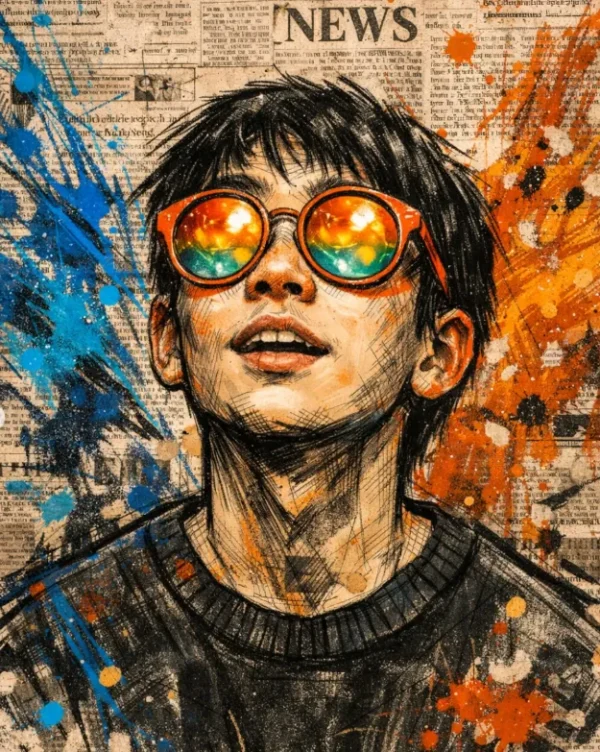 Expressive Sketch Portrait With Paint Splashes