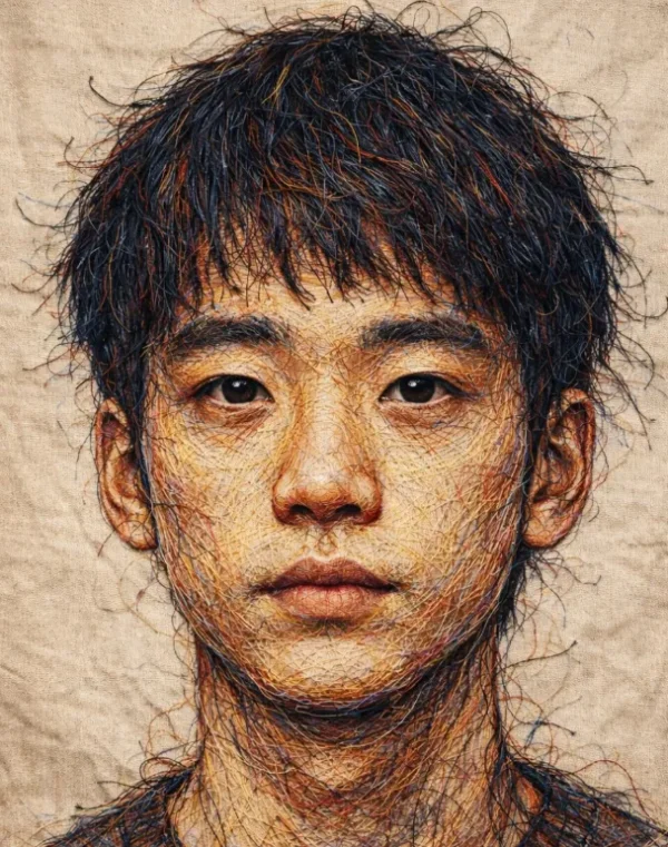 Hand-Embroidered Thread Portrait of a Man