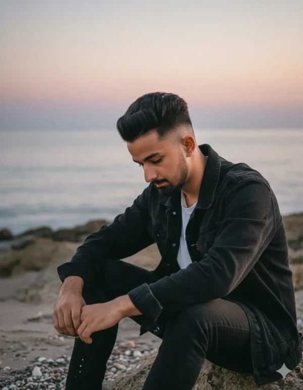 Sad boy on beach