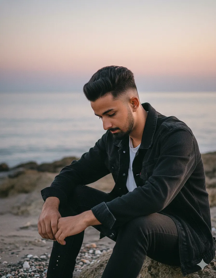 Sad boy on beach