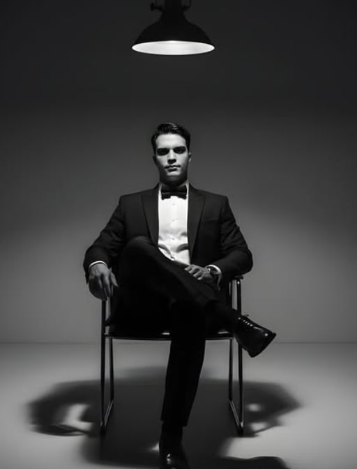 Ultra-Realistic Black & White Noir Studio Portrait