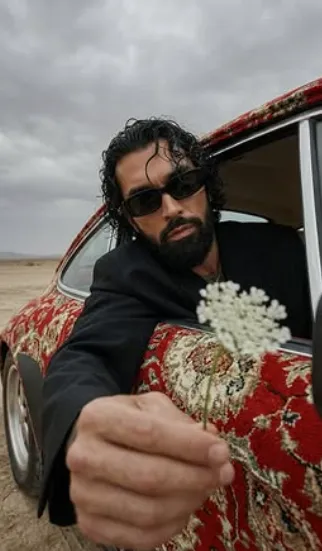Ultra-Realistic Editorial Portrait in Desert Porsche