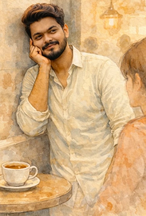 Watercolor Café Illustration Portrait