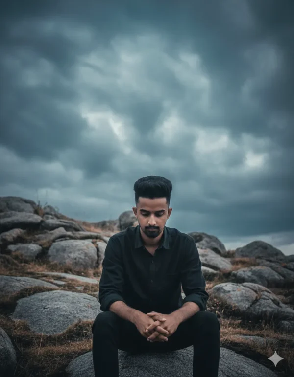 young man sitting alone