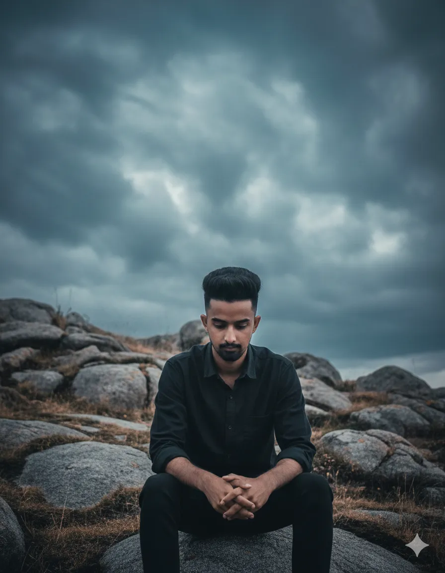 young man sitting alone
