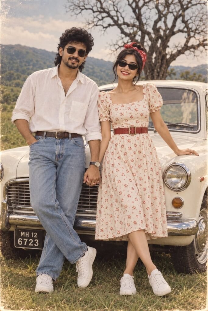 1980s Vintage Car Couple AI Photo Prompt