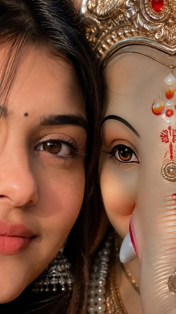 Nauvari Saree Ganesha Studio Portrait AI Prompt For Girls