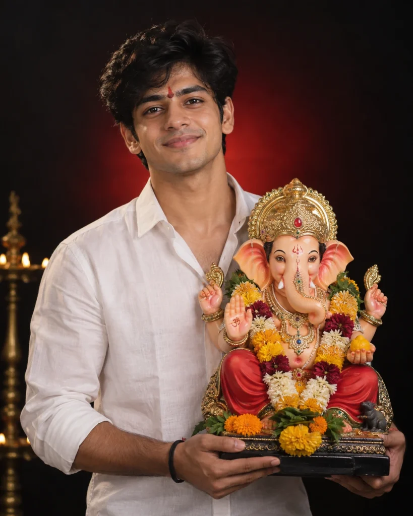 Studio Portrait With Ganesha Idol AI Prompt For Boys