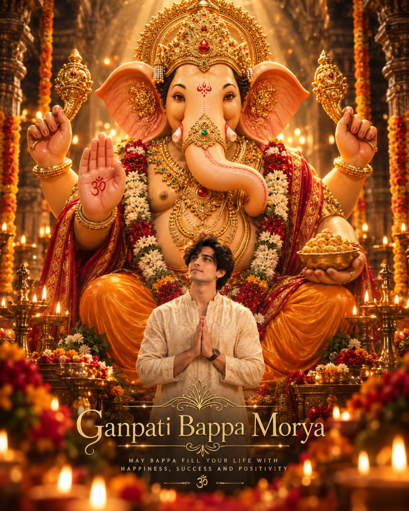 Ganpati Bappa Morya Namaste Poster AI Prompt