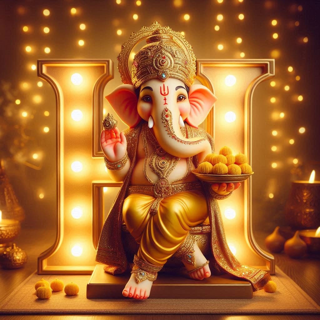 Golden Crown Ganesh Ji Greeting Card AI Prompt