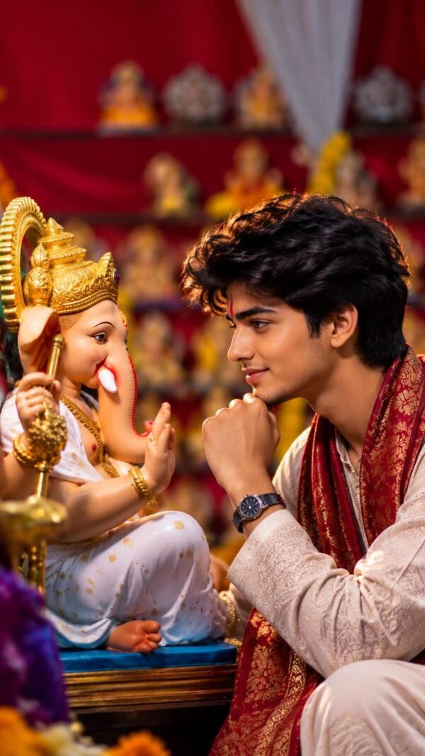 Peaceful Ganesh Ji Sitting Portrait AI Prompt For Boys