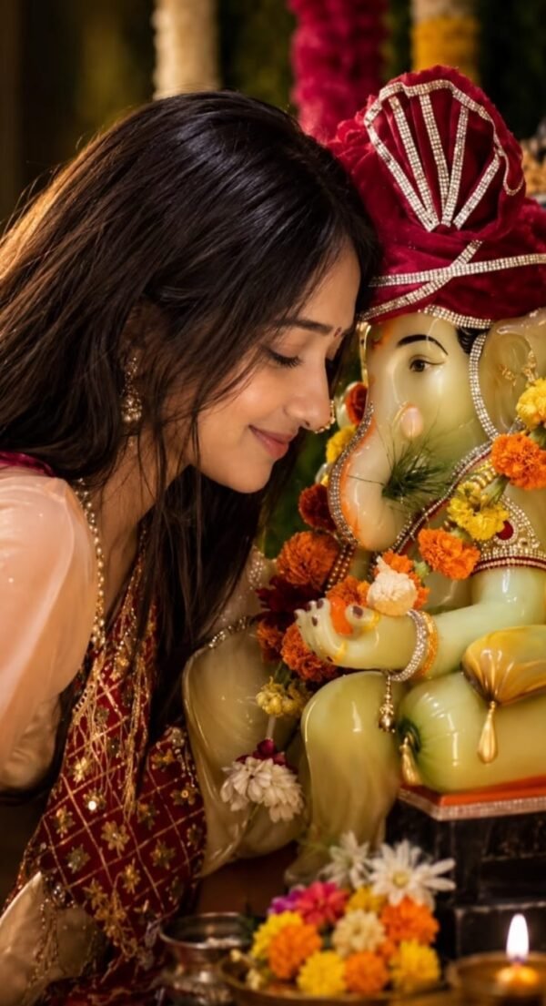 Traditional Ganesh Puja Portrait AI Prompt For Girls